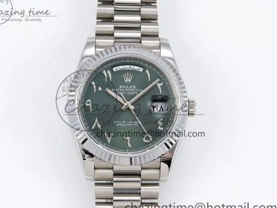 904L VR3255 DayDate SS President Green on Steel (Gain 40 Arabic Dial Weight) JDF Bracelet V3 0304